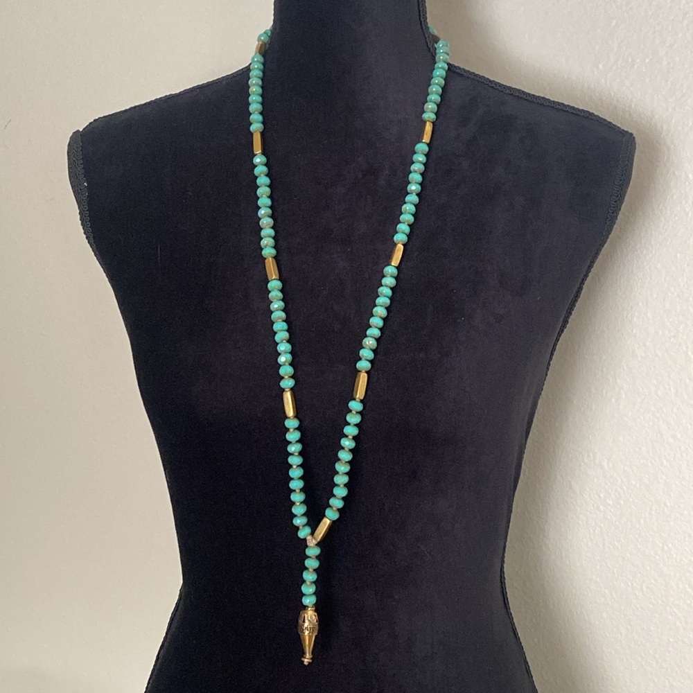 Glass Beaded Turquoise/Brass Necklace
